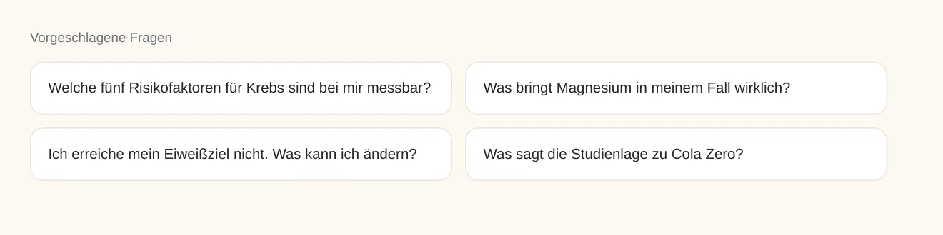 Vorgeschlagene Fragen im Luma KI Tab