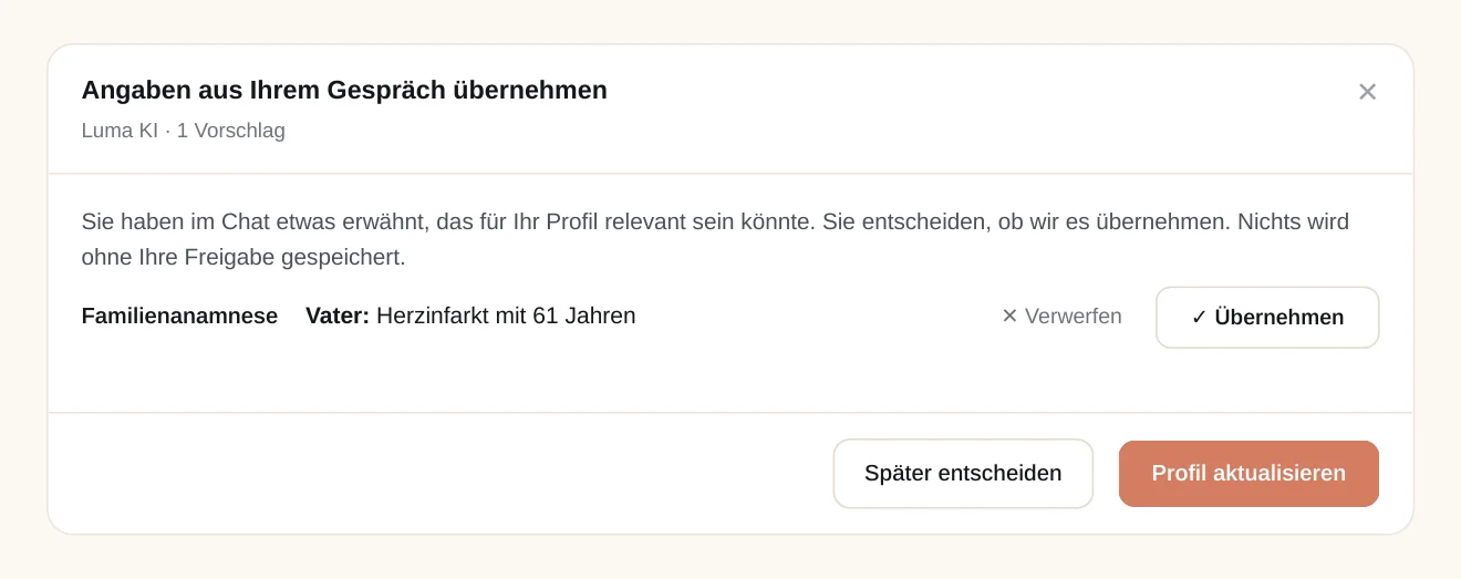 Ein Vorschlag aus dem Gespräch für das medizinische Profil, zum Übernehmen oder Verwerfen